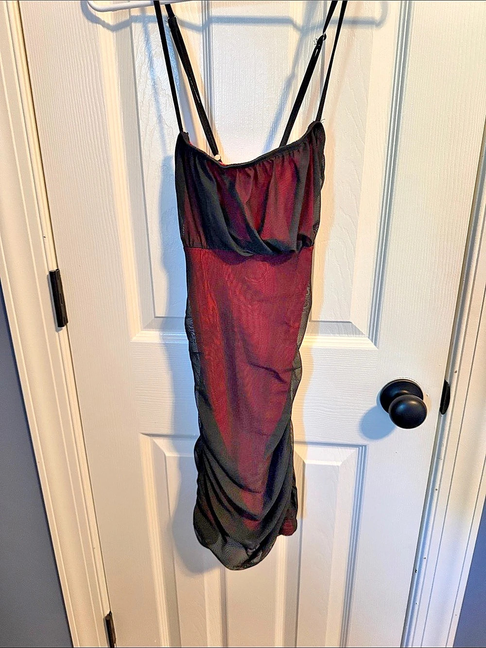 SHEIN Mesh Ruched Bodycon Slip Dress Black & Red Size Small